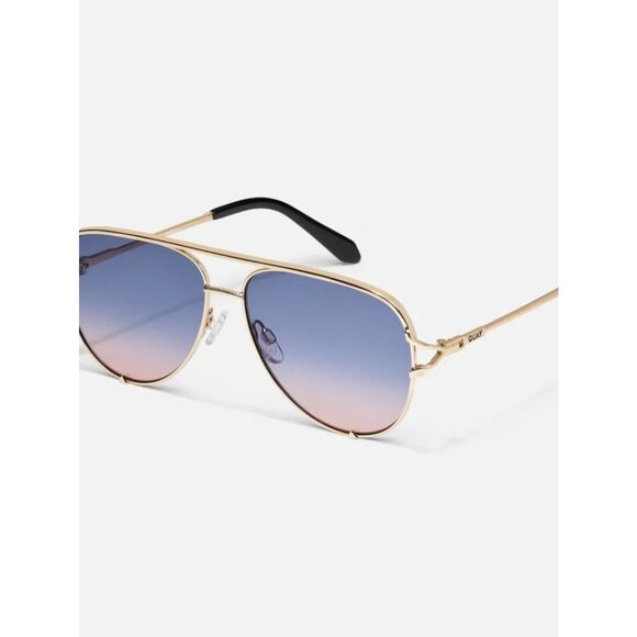 Quay Australia High Key Twist Large Aviator Sunglasses- Gold/Blue Rose main image 5